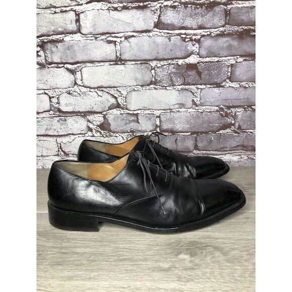 Salvatore Ferragamo Black Leather Cap Toe Dress Shoes Oxfords Men Sz 10.5D US/44